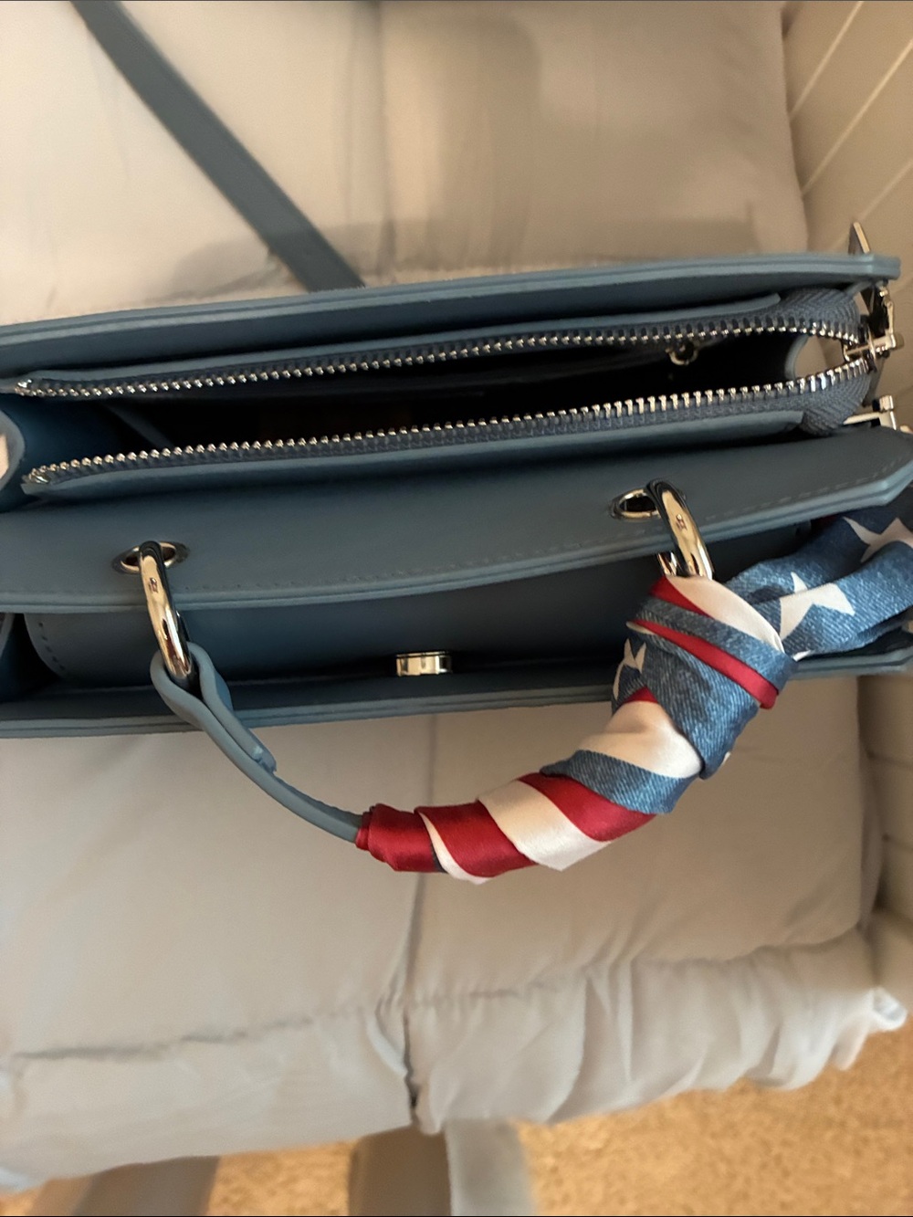 Steve Madden Light Denim Box Crossbody with Flag Scarf - Picture 2 of 5